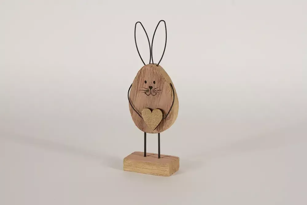 Hase aus Holz und Metall rosa