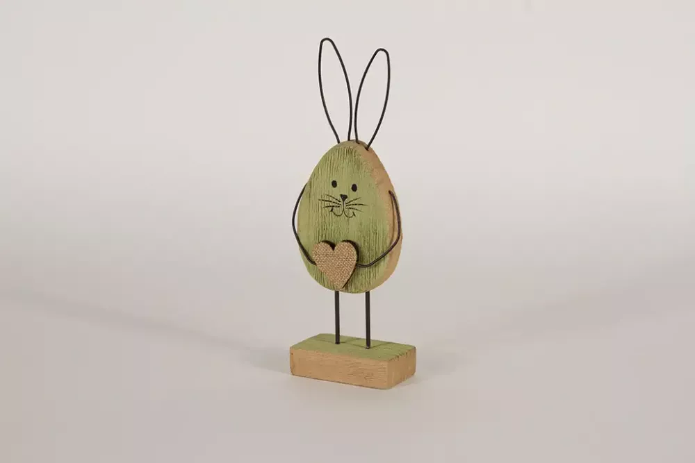 Hasenfigur Holz Metall grün 30 cm Dekoration für Fensterbank