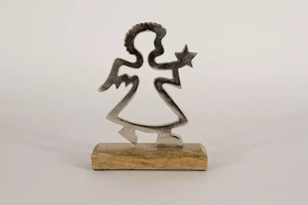 Engel aus Metall und Holz als edle Dekofigur für Advent und Winter