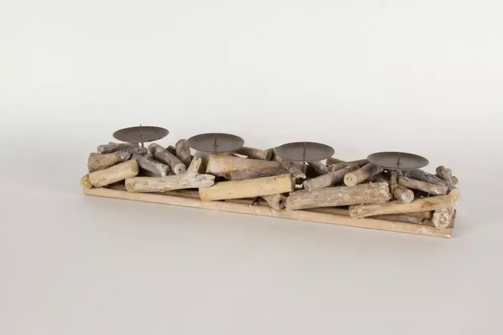 Dekoratives Adventsgesteck Holz – Kerzenhalter für festliche Weihnachtsdeko