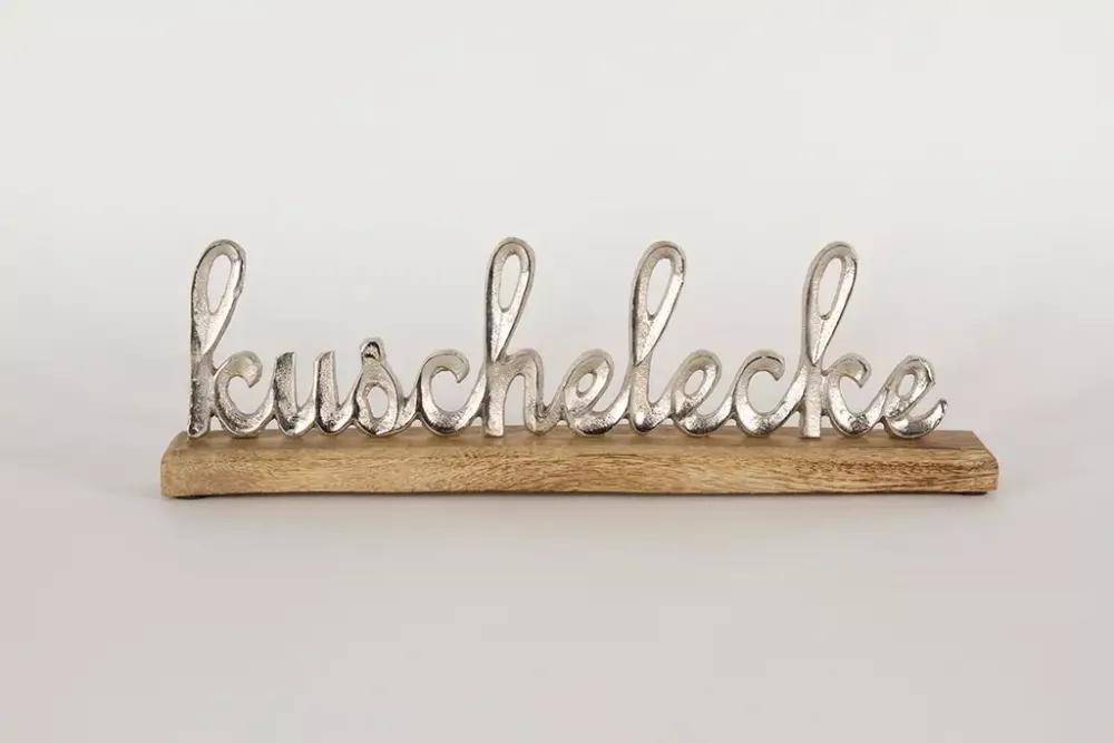 Schriftzug Kuschelecke aus Metall als Deko