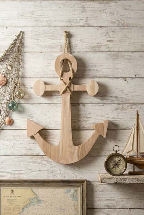 Wanddeko Anker aus Holz Eiche 50 cm