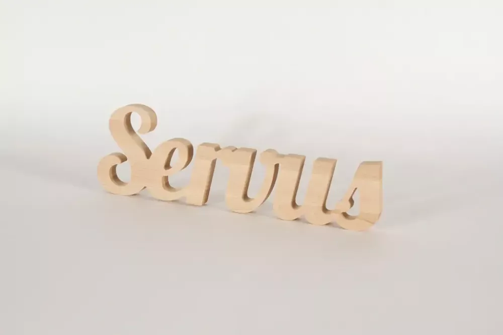 Bayerischer Schriftzug Servus Holz für Eingang