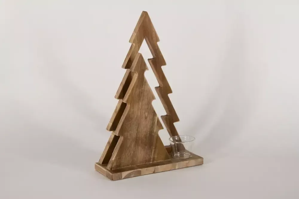 Tannenbaum Duett aus Holz im Used Look – rustikale Weihnachtsdekoration