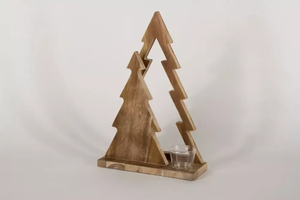 Tannenbaum Duett aus Holz im Used Look – rustikale Weihnachtsdekoration