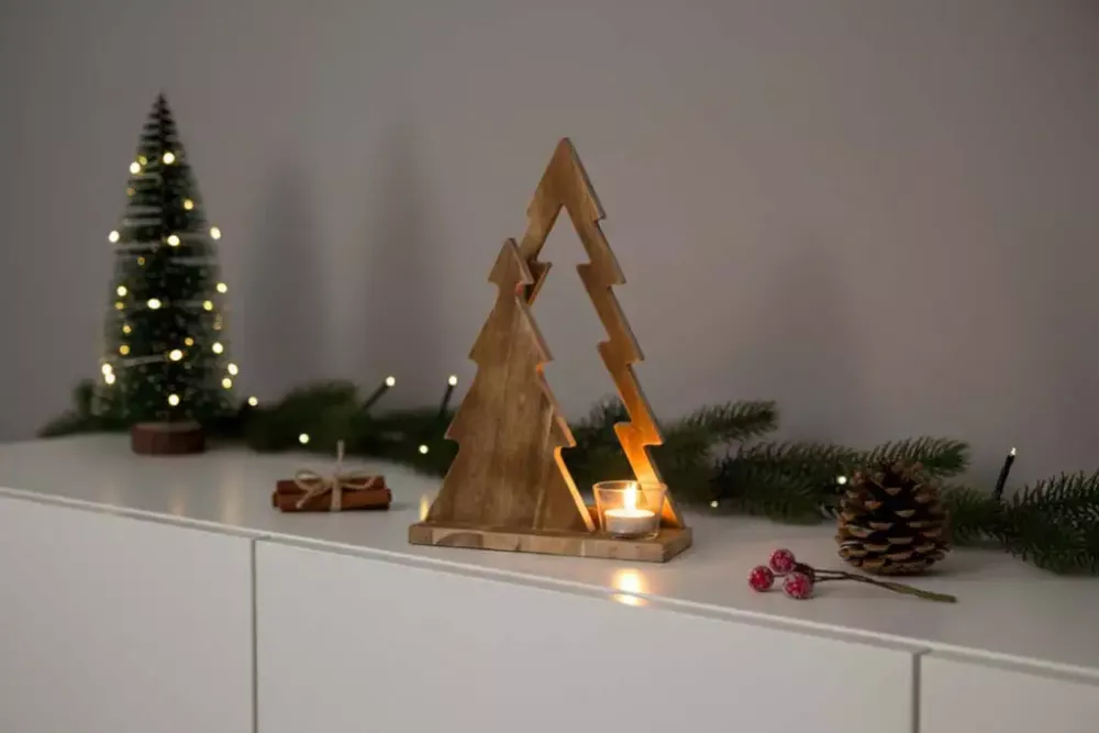 Tannenbaum Duett aus Holz im Used Look – rustikale Weihnachtsdekoration