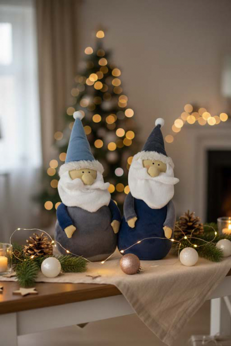Nikolaus aus Textil in Blau/Grau – 30 cm hohe Weihnachtsdeko für festliche Atmosphäre