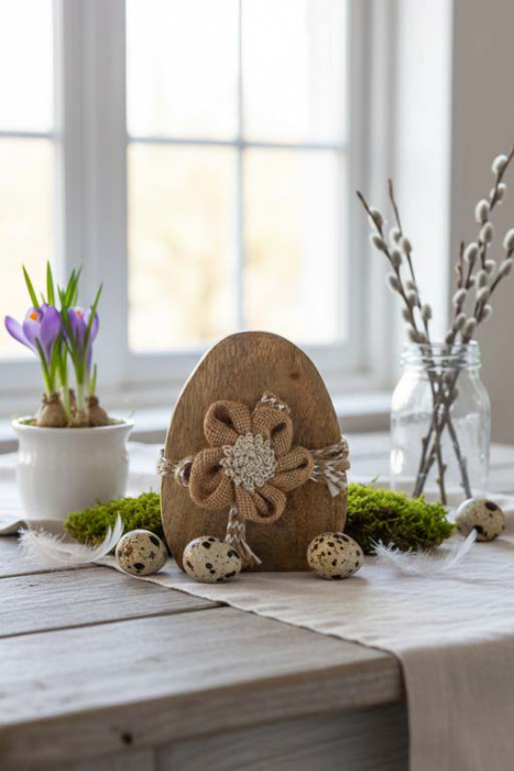 Osterei aus Mangoholz mit Blume