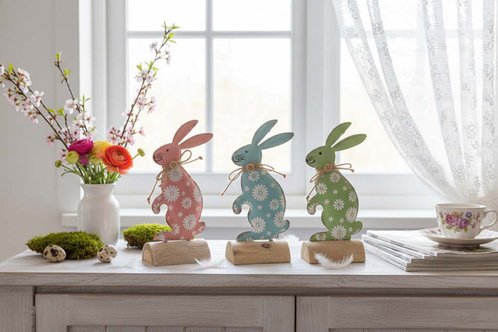 Hase aus Metall blau Dekoration für Tisch und Regal Frühling sichern