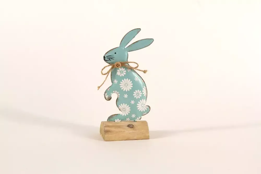Hase aus Metall blau Dekoration für Tisch und Regal Frühling sichern