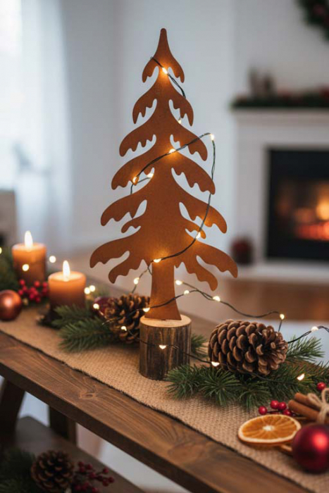 Tannenbaum aus Metall rostig für Garten- und Terrassendeko