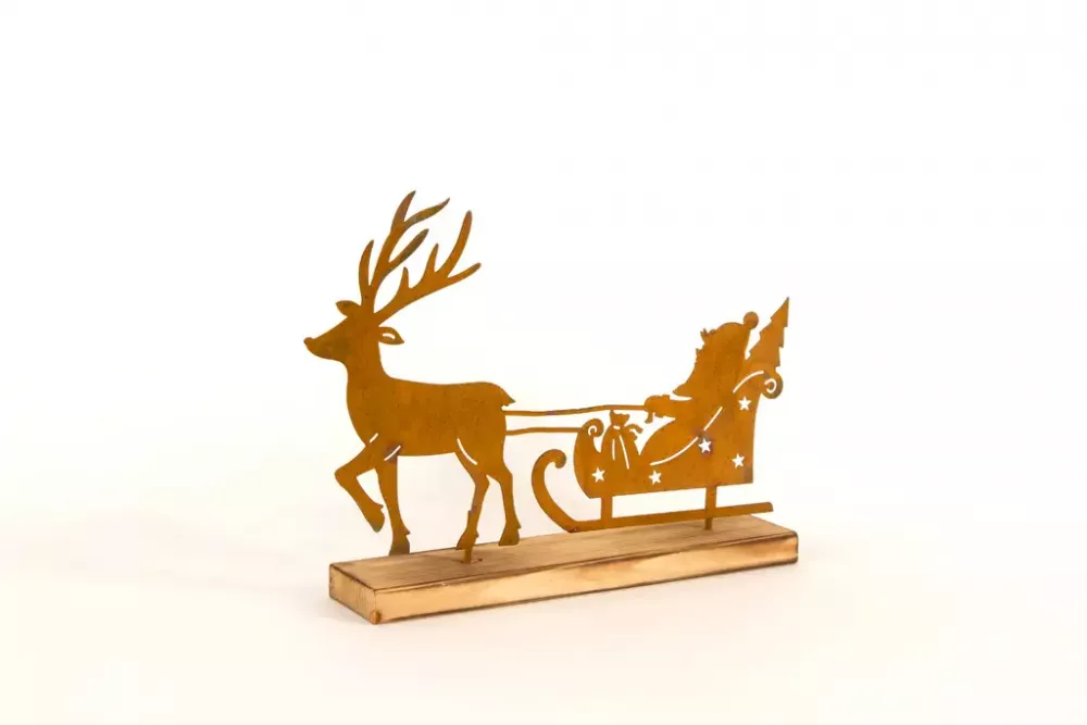 Rustikaler Rentier-Schlitten in Rostoptik für Weihnachtsdekoration