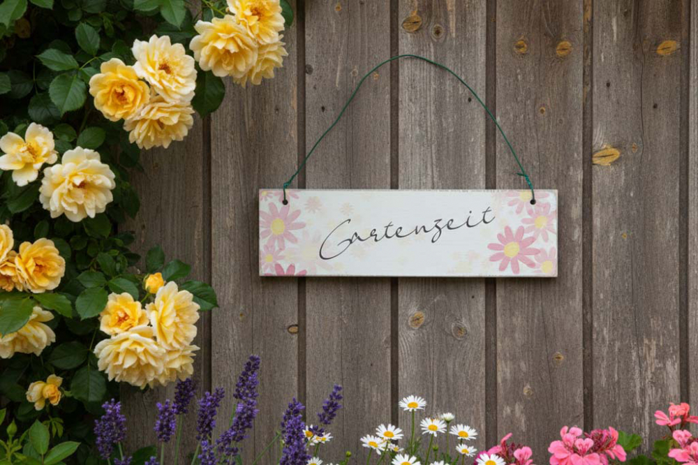 Deko-Schild "Gartenzeit" aus Holz, rechteckig, als gemütliche Gartendekoration