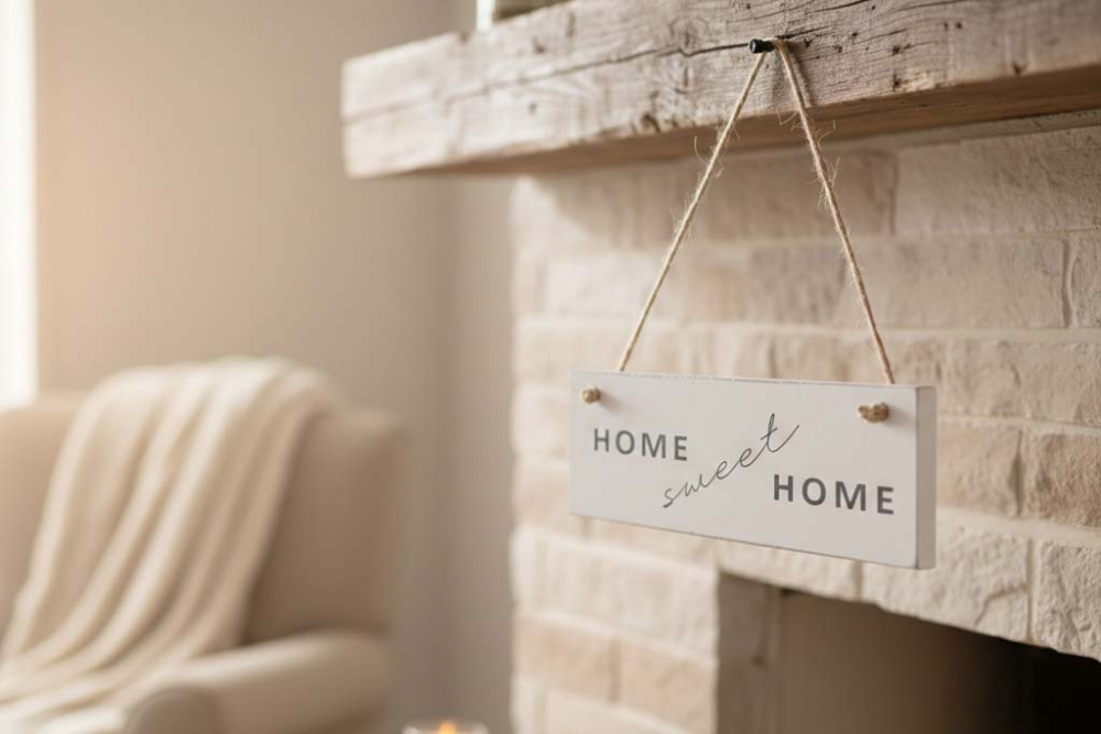 Rustikales Deko-Schild „Home Sweet Home“ aus Holz – handgefertigte Vintage-Wanddekoration mit Juteband