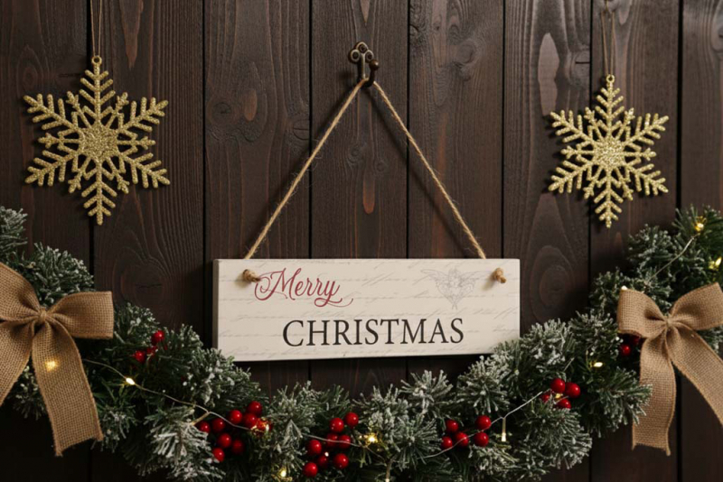 Handgefertigtes Holz‑Deko‑Schild Merry Christmas Vintage weiß‑rot‑grau