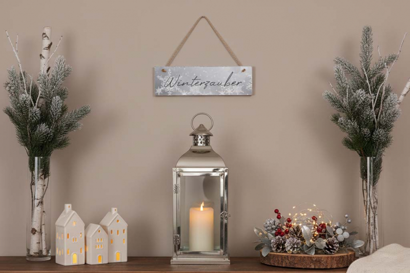 Handgefertigtes Holz‑Deko‑Schild Winterzauber Vintage Design weiß‑grau