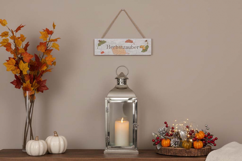 Rustikales Holz Deko-Schild mit Aufschrift Herbstzauber – herbstliche Gartendeko