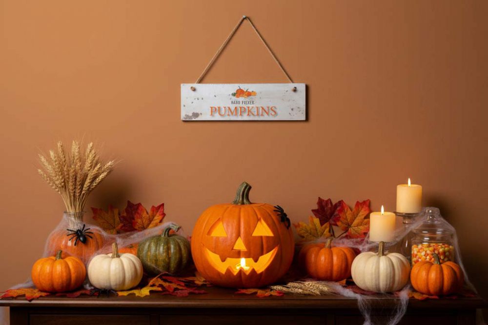 Rustikales Holz Deko-Schild mit Aufschrift Hand Picked Pumpkins – herbstliche Gartendeko