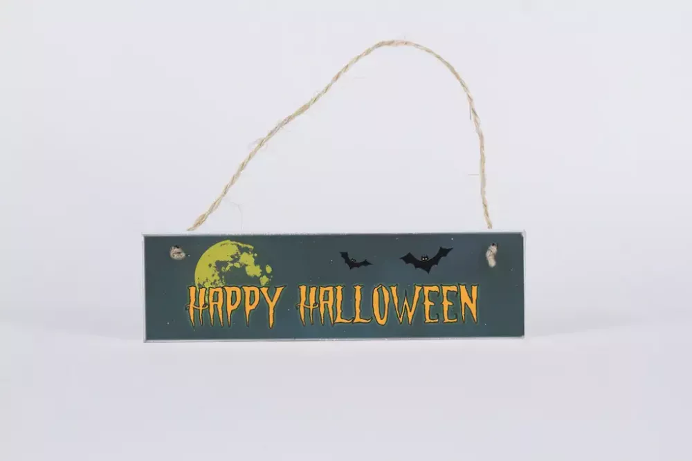 Rustikales Holz Deko-Schild mit Aufschrift Happy Halloween – gruselige Herbstdekoration für Haus und Garten