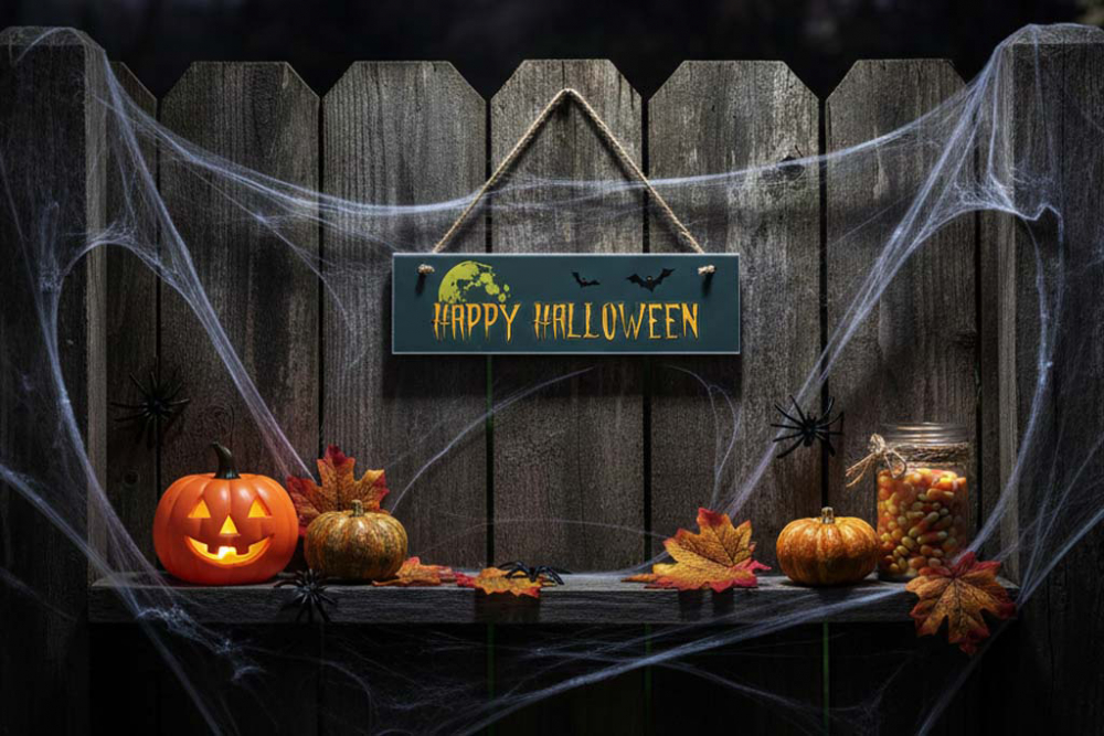 Rustikales Holz Deko-Schild mit Aufschrift Happy Halloween – gruselige Herbstdekoration für Haus und Garten