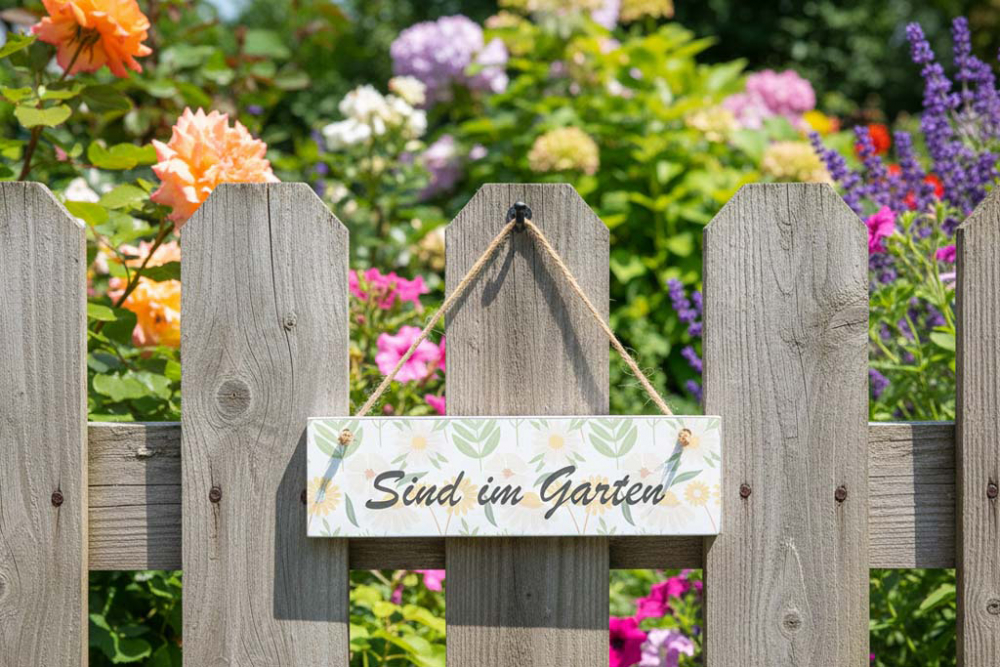 Deko Schild aus Holz Sind im Garten