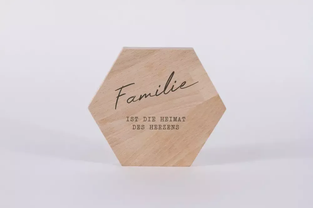 Holzbild Familie ist die Heimat 15cm Buche