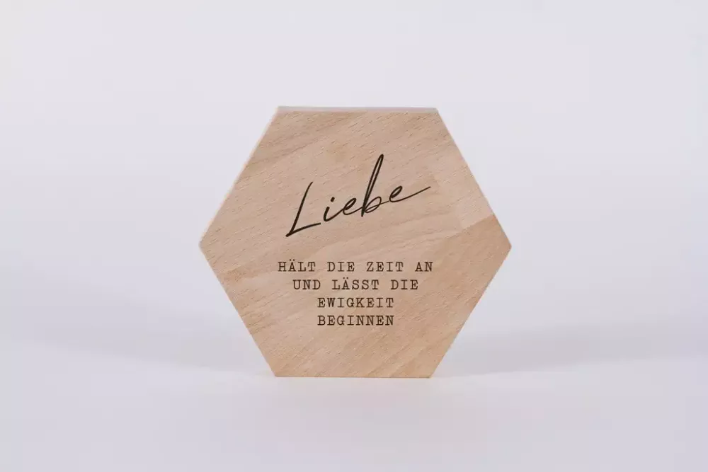 Holzbild Liebe hält die Zeit an 15cm Buche