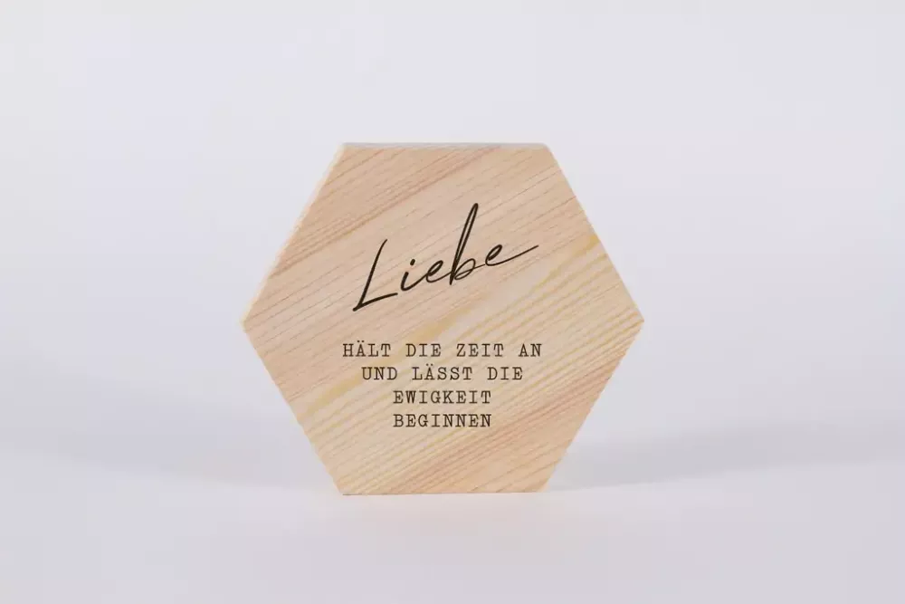 Holzbild Liebe hält die Zeit an 15cm Kiefer