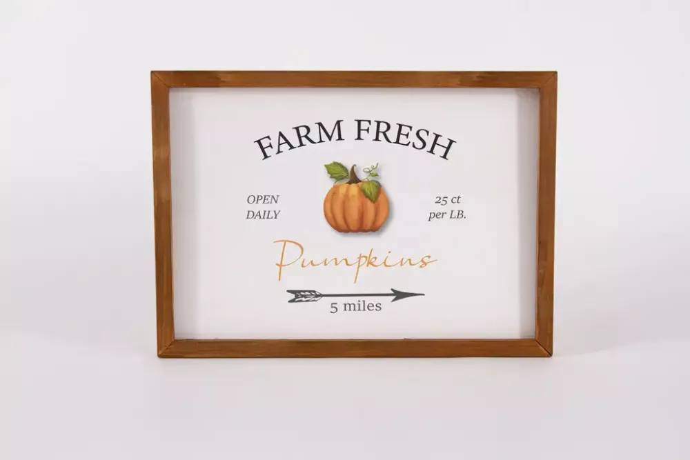 Wandbild aus Holz mit Farm Fresh Pumpkins Motiv – rustikale Herbst Kürbis Deko