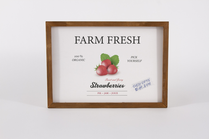 Wandbild Holz Farm Fresh Strawberries