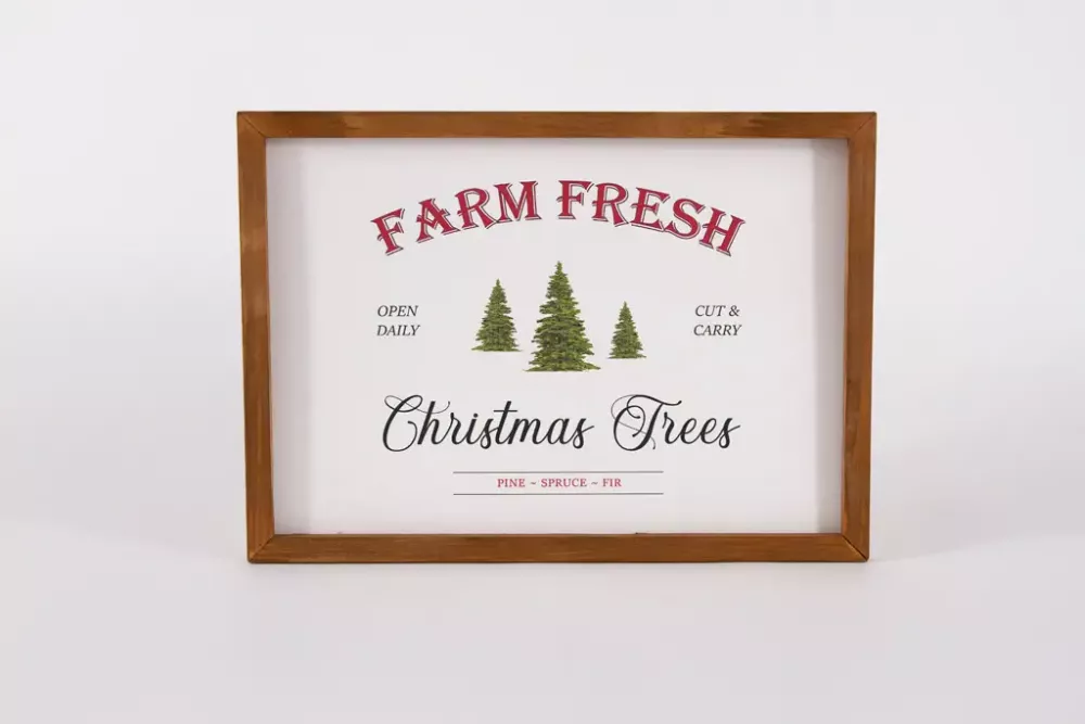 Wandbild aus Holz mit Farm Fresh Christmas Trees Motiv – rustikale Weihnachtsdeko
