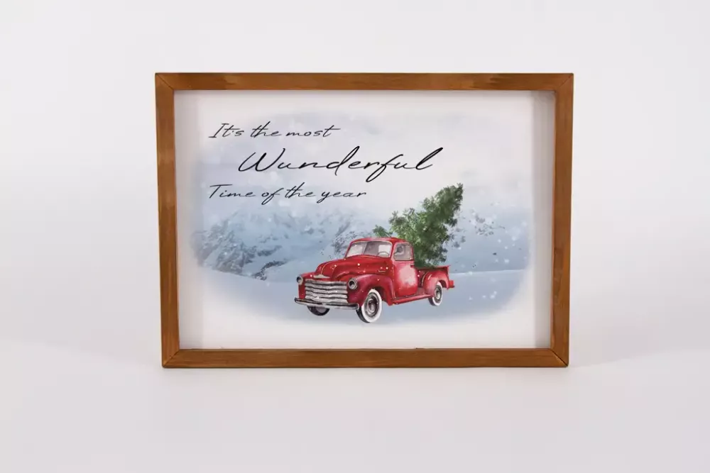 Wandbild aus Holz mit It’s the most wonderful time of the year Schriftzug – Weihnachtsdeko Landhausstil