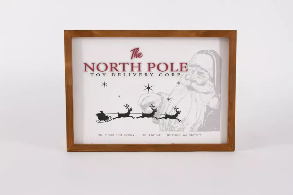 Wandbild aus Holz mit The North Pole Motiv – nostalgische Vintage Weihnachtsdeko