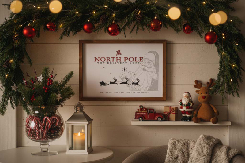 Wandbild aus Holz mit The North Pole Motiv – nostalgische Vintage Weihnachtsdeko