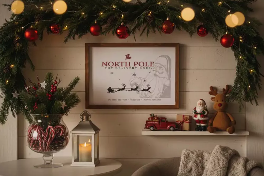 Wandbild aus Holz mit The North Pole Motiv – nostalgische Vintage Weihnachtsdeko