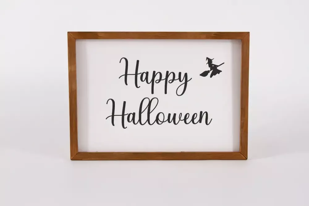 Wandbild aus Holz mit Happy Halloween Motiv – herbstliche Wanddeko für Halloween-Party