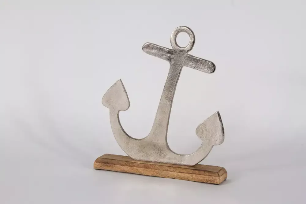 Anker aus Metall auf Holzsockel, 29 cm – maritime Deko für Wohn- und Arbeitsbereiche