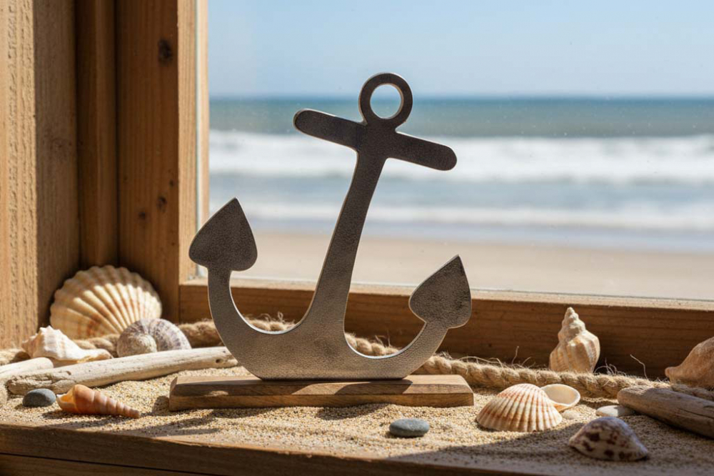 Anker aus Metall auf Holzsockel, 29 cm – maritime Deko für Wohn- und Arbeitsbereiche