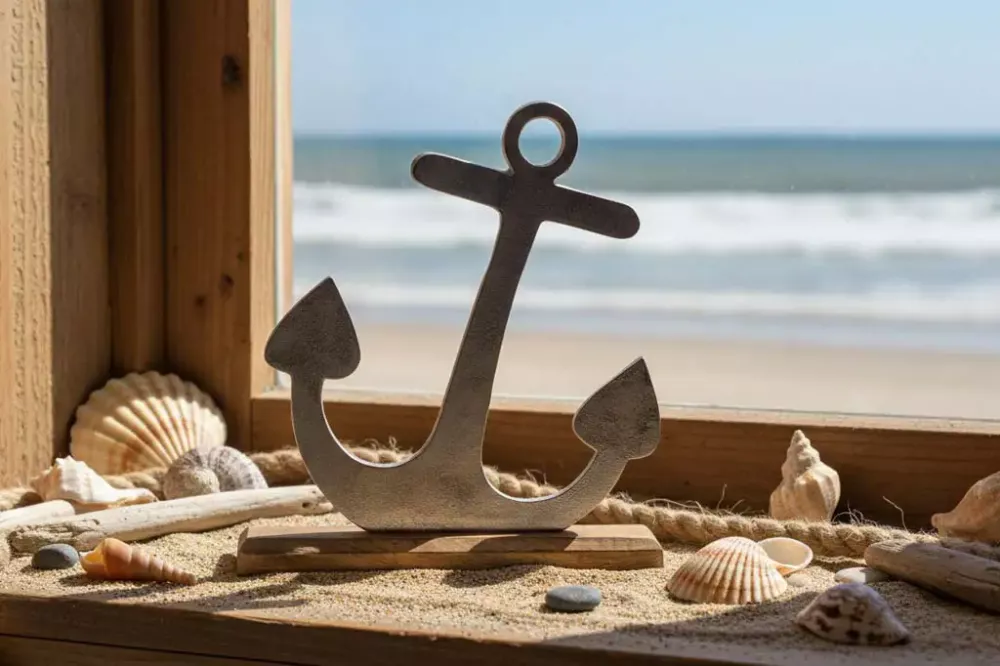 Anker aus Metall auf Holzsockel, 29 cm – maritime Deko für Wohn- und Arbeitsbereiche