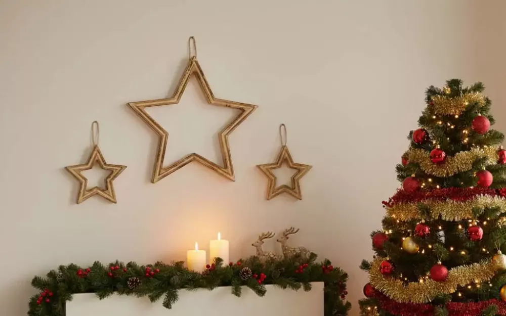 3er Set Sterne aus Altholz – natürliche Weihnachtsdeko zum Aufhängen für rustikale Atmosphäre