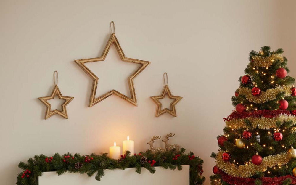 3er Set Sterne aus Altholz – natürliche Weihnachtsdeko zum Aufhängen für rustikale Atmosphäre