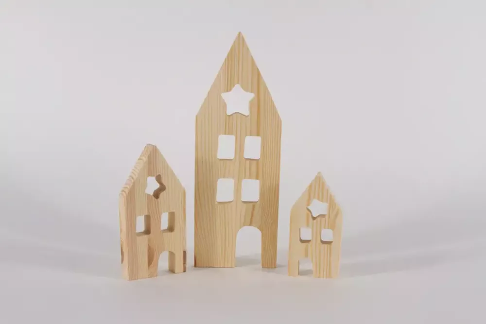 Haus aus Holz Natur 3er Set – Schlichte Deko für dein Zuhause