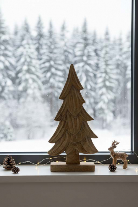 Tannenbaum aus Mangoholz – 40 cm hohe Weihnachtsdeko in natürlichem Braun für festliche Atmosphäre