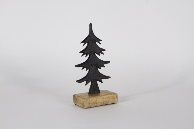 Tannenbaum aus Metall schwarz auf Holzsockel 23 cm