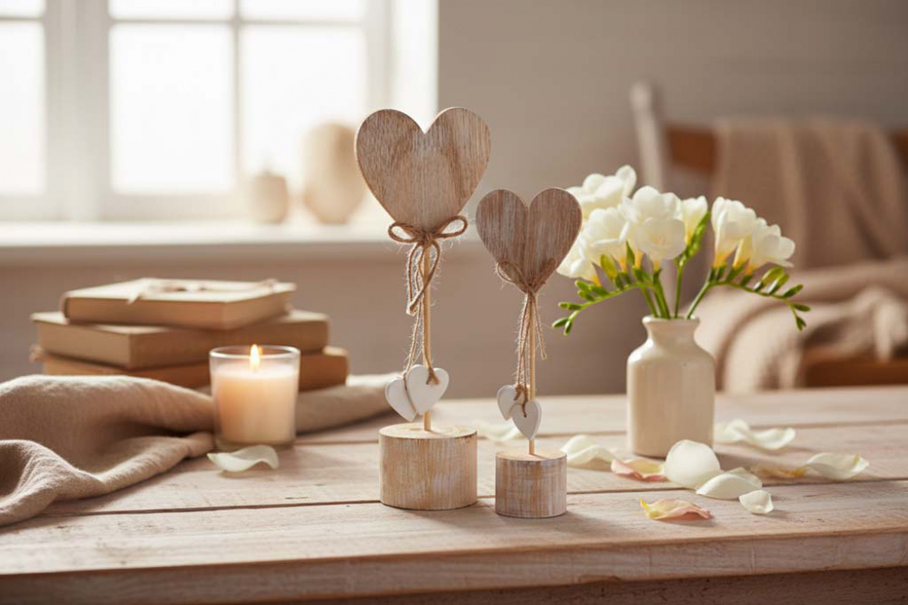 Naturbelassenes Herz aus Holz auf stabilem Sockel – stilvolle Deko für Ihr Zuhause.