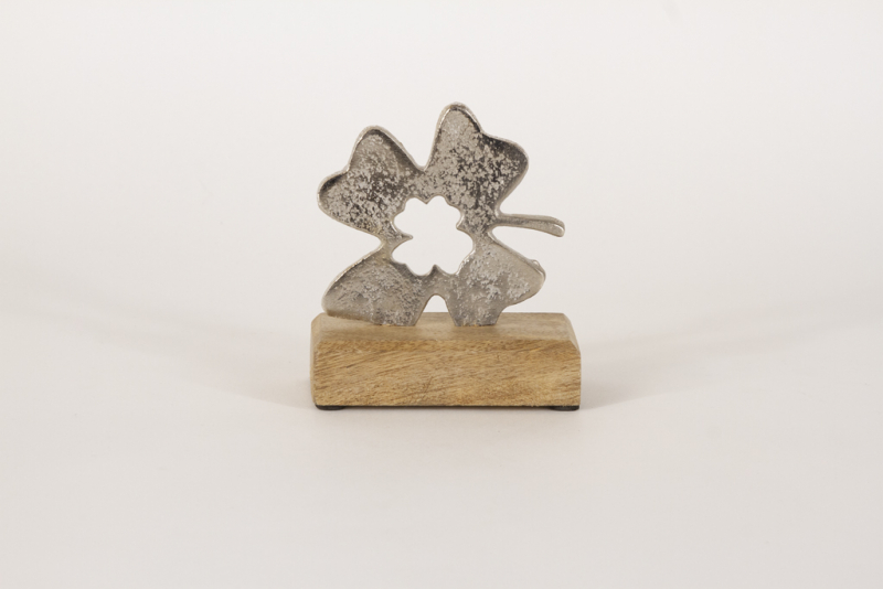 Kleeblatt aus Metall auf Holz Sockel - 13 cm