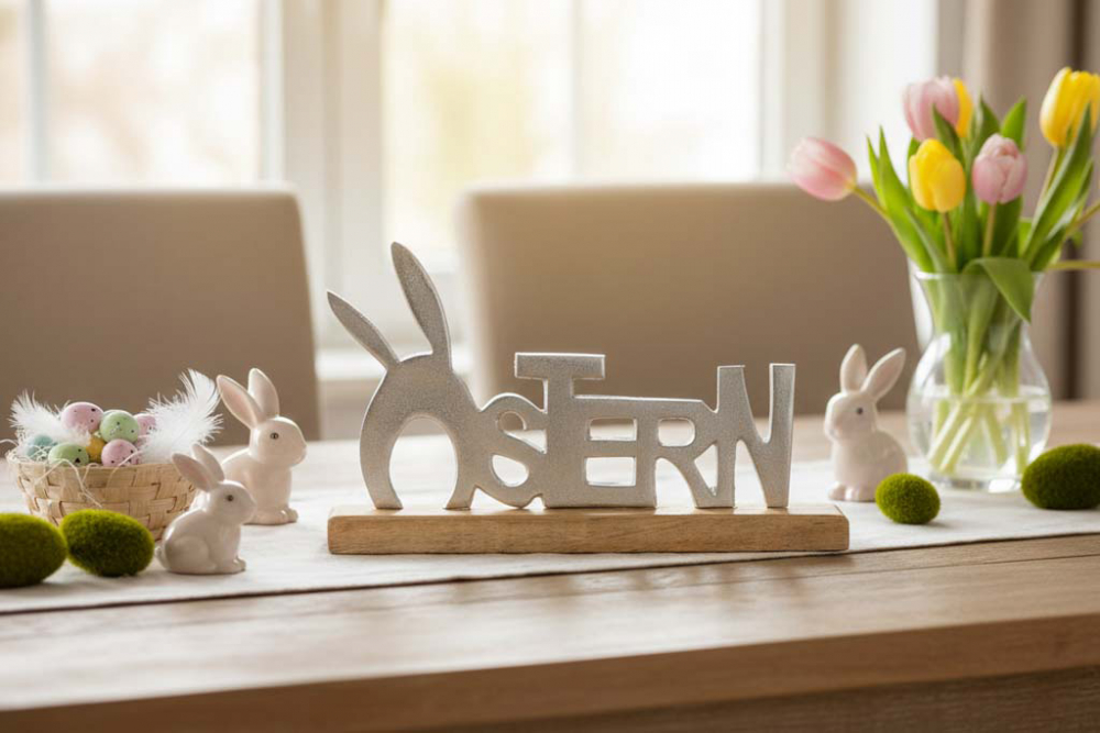Schriftzug Ostern aus Metall silber