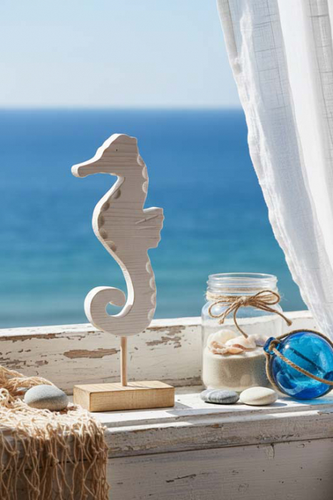 Seepferdchen aus Holz – maritime Dekoration für Wohnzimmer und Bad
