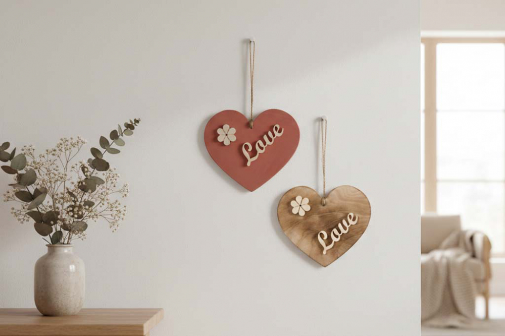 Wandhänger Herz Love natur