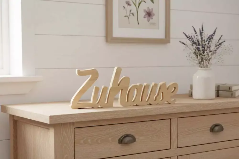 Holzschriftzug Zuhause als gemütliches Wohnaccessoire